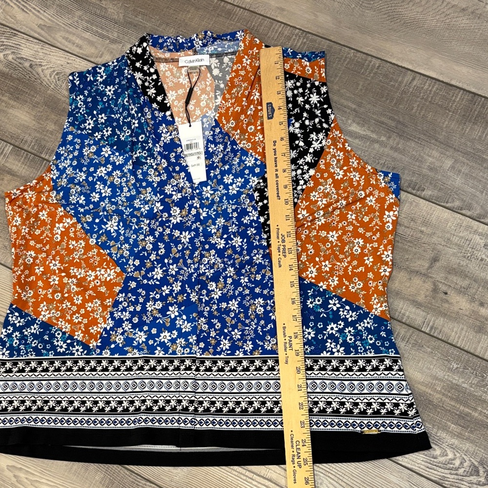 Calvin Klein Floral Patchwork Sleeveless Blouse Blue Orange Black NWT 1X - Picture 5 of 7